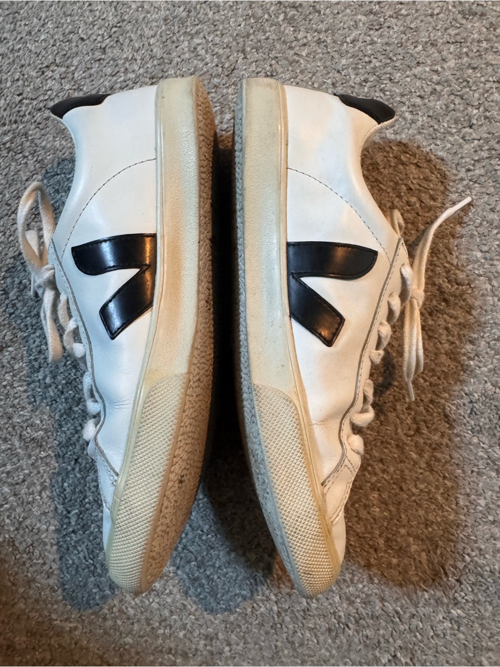 Veja White Leather Sneakers with Black V Accent - Picture 3 of 5